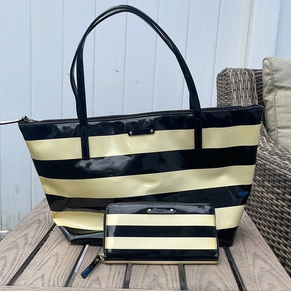 Kate Spade Sophie black and cream tote with matching wallet